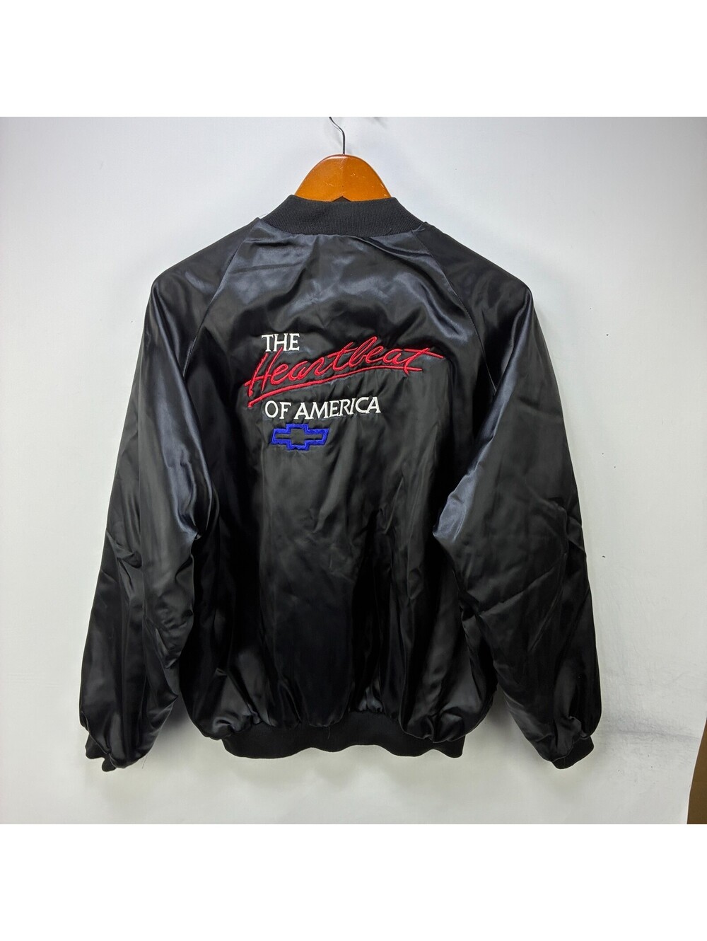 Vintage Chevrolet West Ark Black Satin Bomber Jacket XL